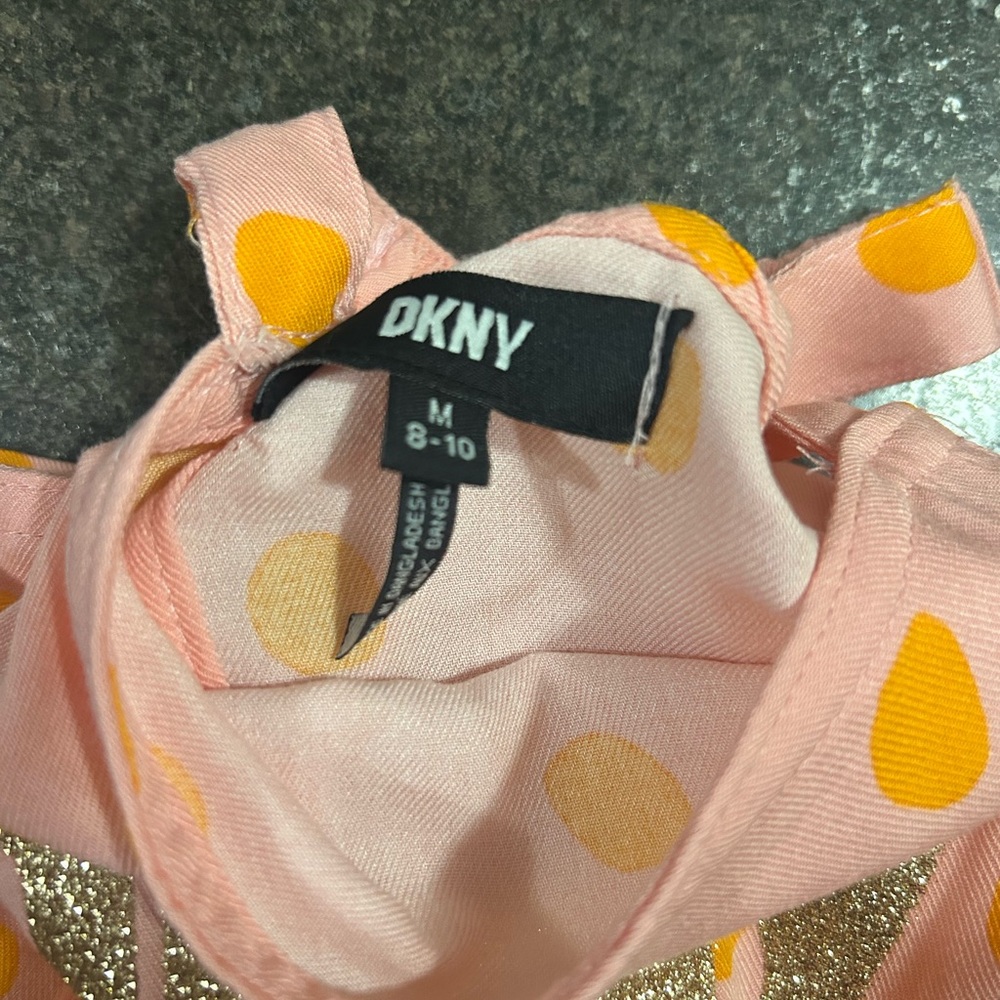 DKNY Girls Medium Romper Cut Out Side Pink Orange Polka Dot NWT Sleeveless - Picture 7 of 8